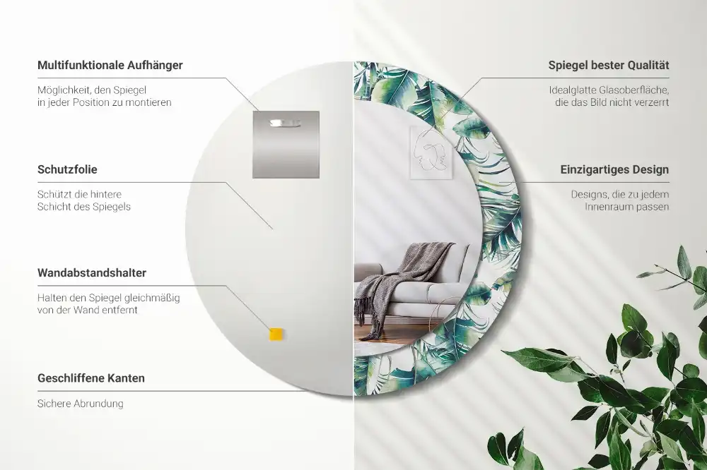 Tiskano okroglo ogledalo Listi