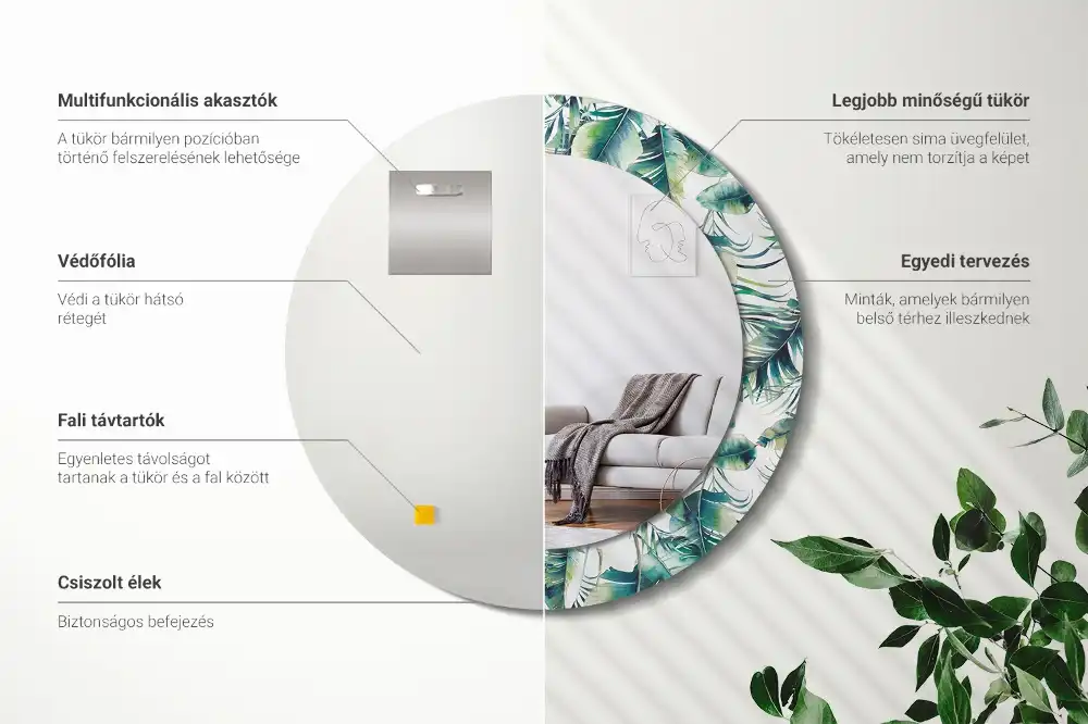 Tiskano okroglo ogledalo Listi