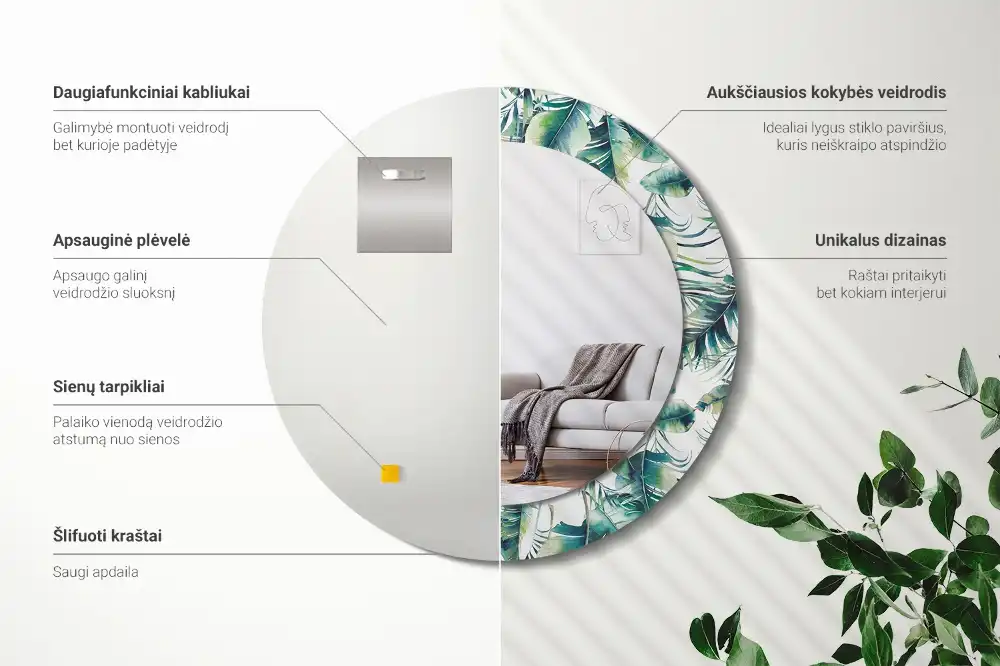 Tiskano okroglo ogledalo Listi