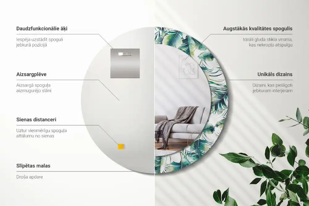 Tiskano okroglo ogledalo Listi