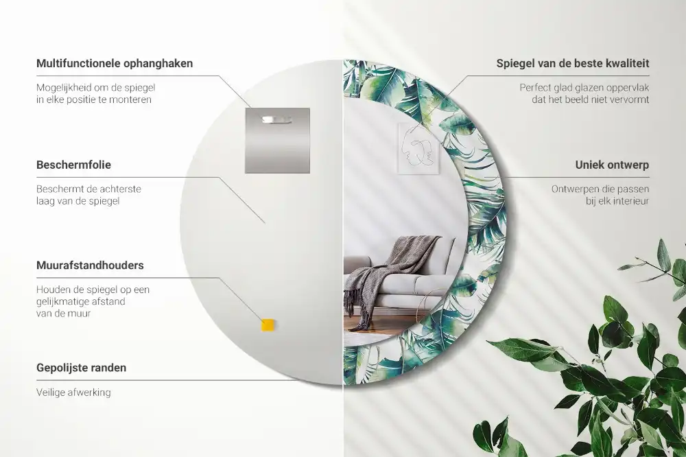 Tiskano okroglo ogledalo Listi