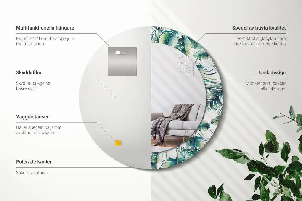 Tiskano okroglo ogledalo Listi