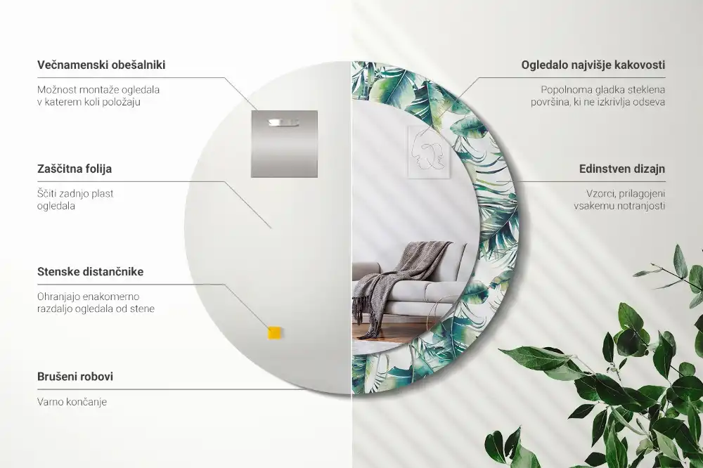 Tiskano okroglo ogledalo Listi