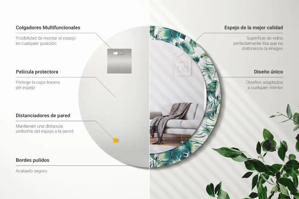 Tiskano okroglo ogledalo Listi