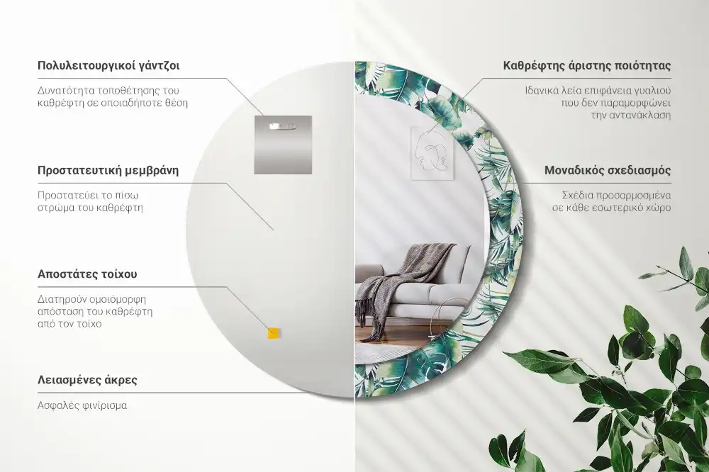 Tiskano okroglo ogledalo Listi