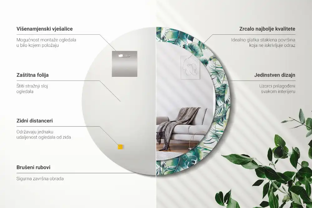 Tiskano okroglo ogledalo Listi