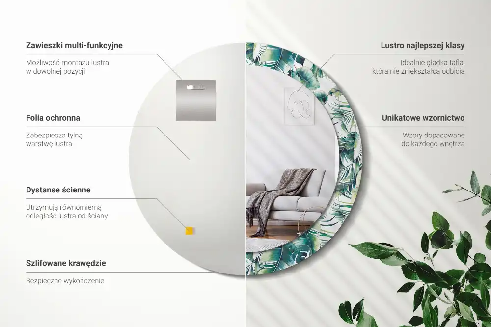 Tiskano okroglo ogledalo Listi