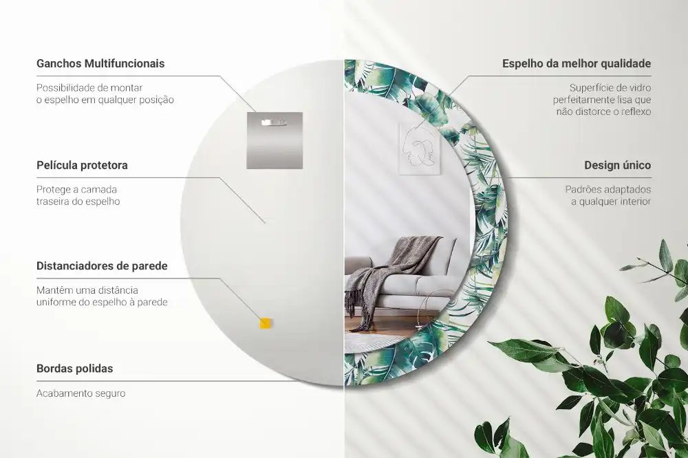 Tiskano okroglo ogledalo Listi