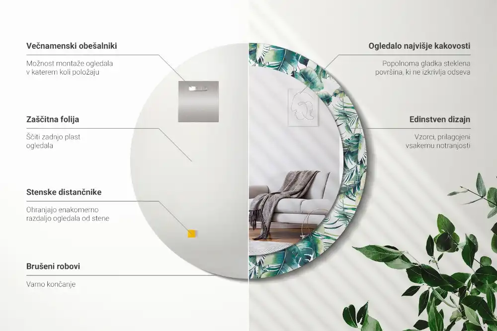 Tiskano okroglo ogledalo Listi