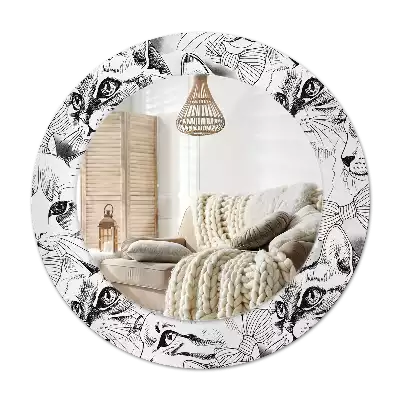 Okroglo stensko okrasno ogledalo Mačke