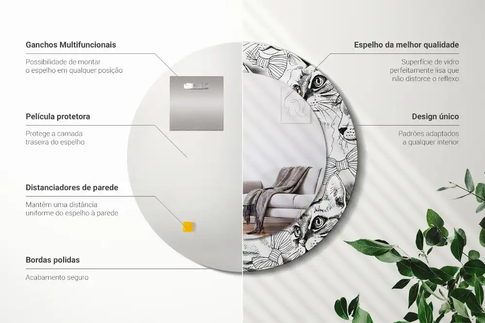 Okroglo stensko okrasno ogledalo Mačke