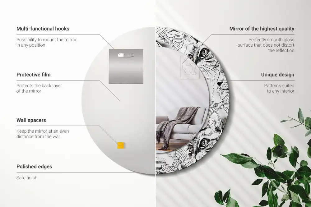 Okroglo stensko okrasno ogledalo Mačke