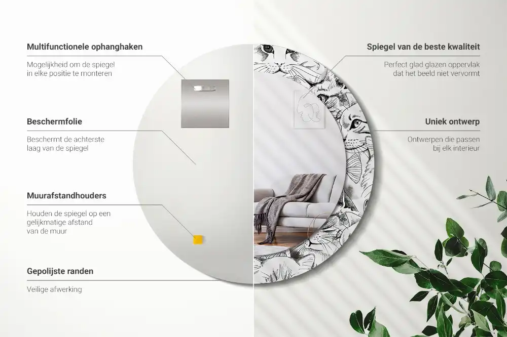 Okroglo stensko okrasno ogledalo Mačke