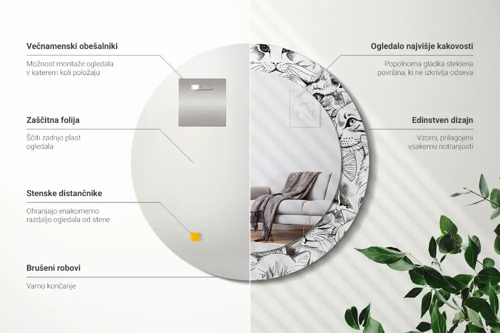 Okroglo stensko okrasno ogledalo Mačke