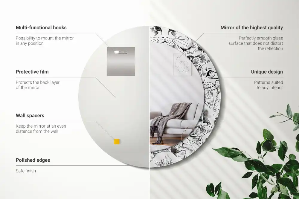 Okroglo stensko okrasno ogledalo Mačke