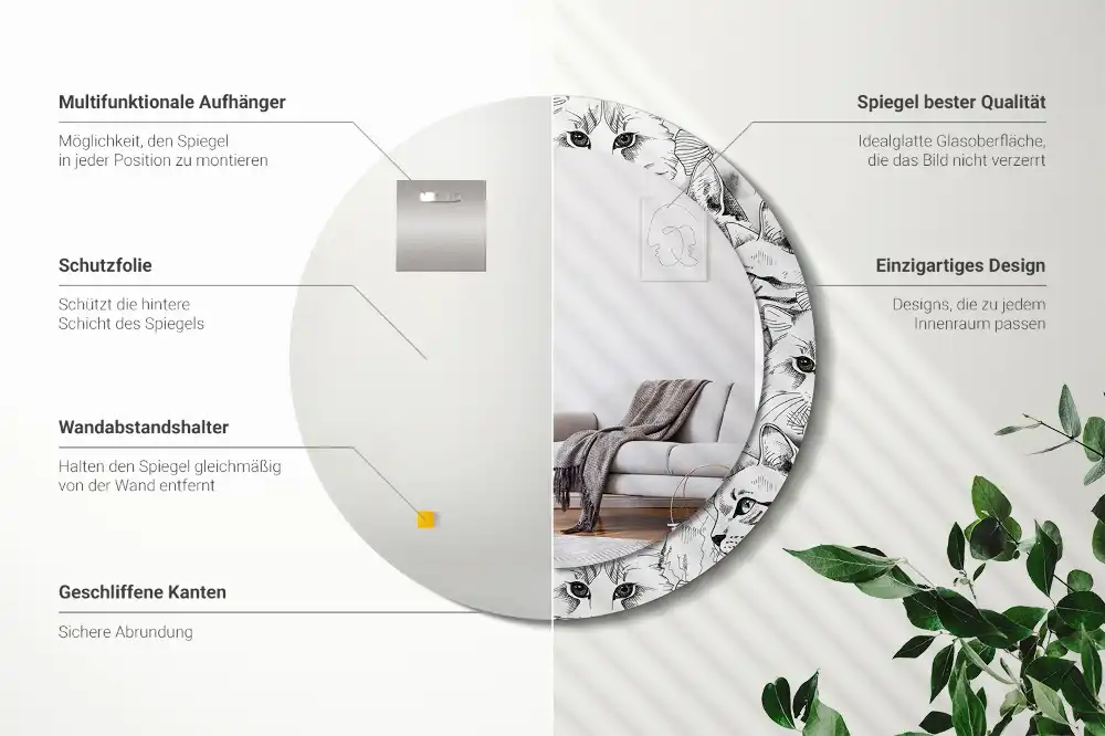 Okroglo stensko okrasno ogledalo Mačke