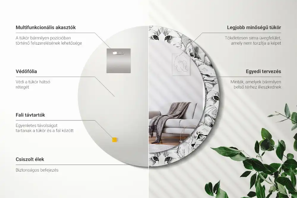 Okroglo stensko okrasno ogledalo Mačke