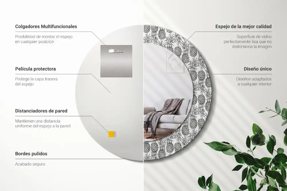 Okroglo stensko okrasno ogledalo Ananas