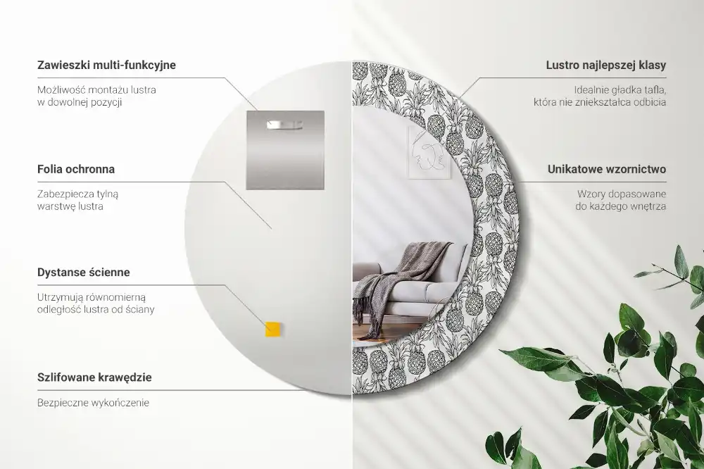 Okroglo stensko okrasno ogledalo Ananas