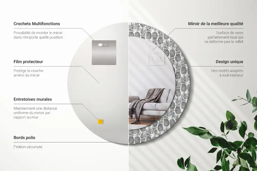 Okroglo stensko okrasno ogledalo Ananas