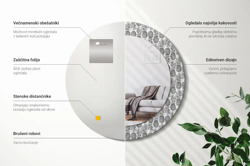 Okroglo stensko okrasno ogledalo Ananas