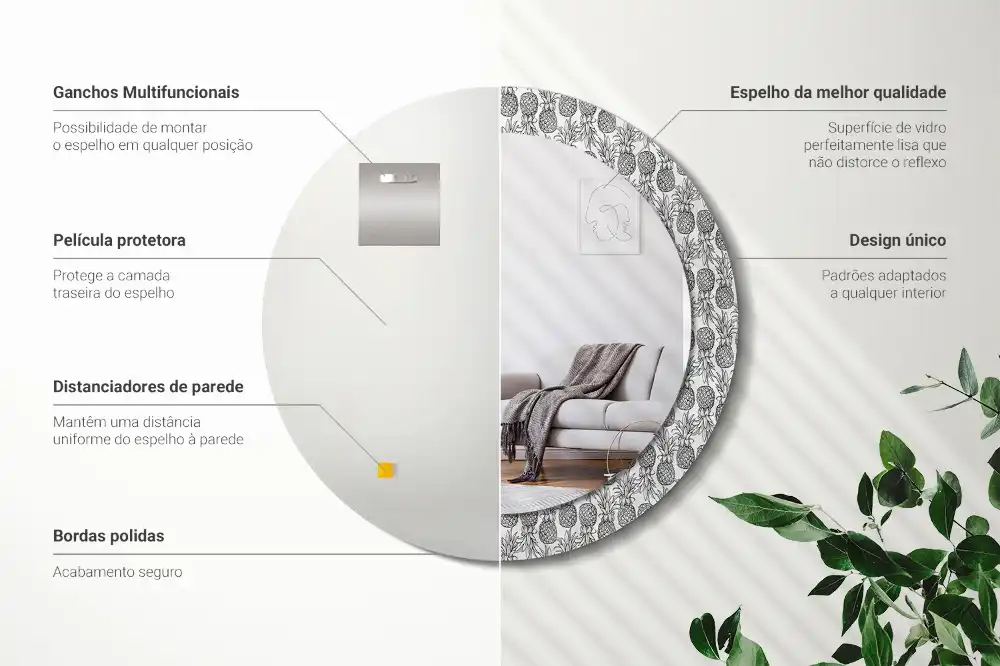 Okroglo stensko okrasno ogledalo Ananas