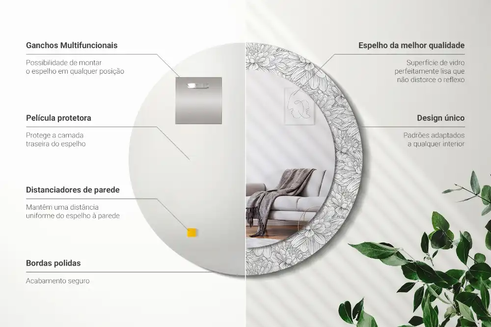 Okroglo stensko okrasno ogledalo Lotosovi cvetovi