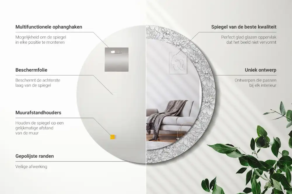 Okroglo stensko okrasno ogledalo Lotosovi cvetovi