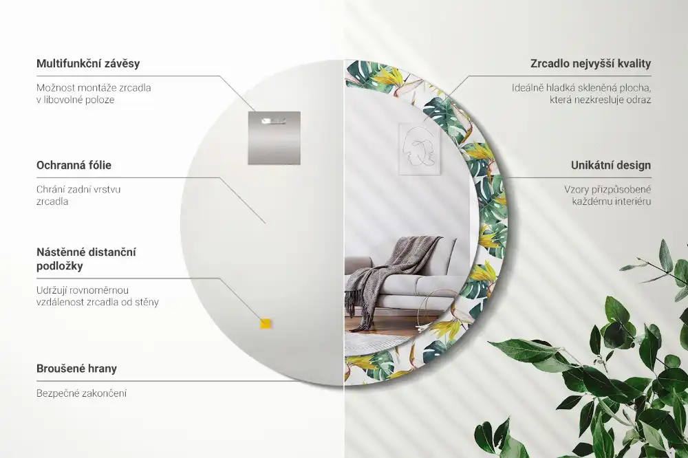 Okroglo okrasno ogledalo Tropski listi