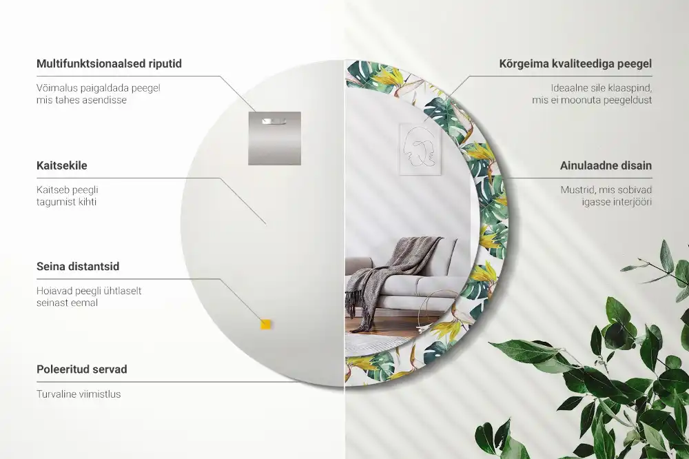 Okroglo okrasno ogledalo Tropski listi