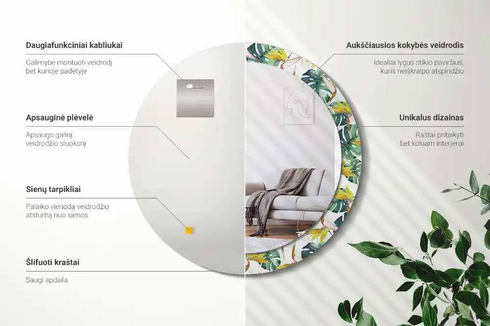 Okroglo okrasno ogledalo Tropski listi