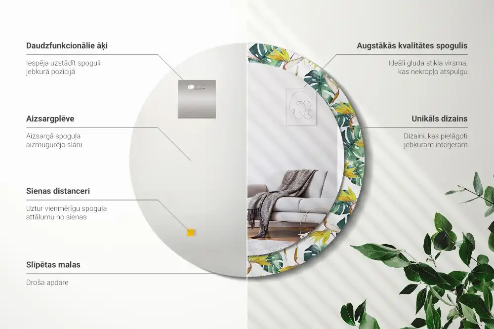 Okroglo okrasno ogledalo Tropski listi