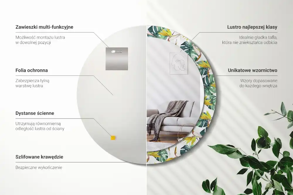 Okroglo okrasno ogledalo Tropski listi