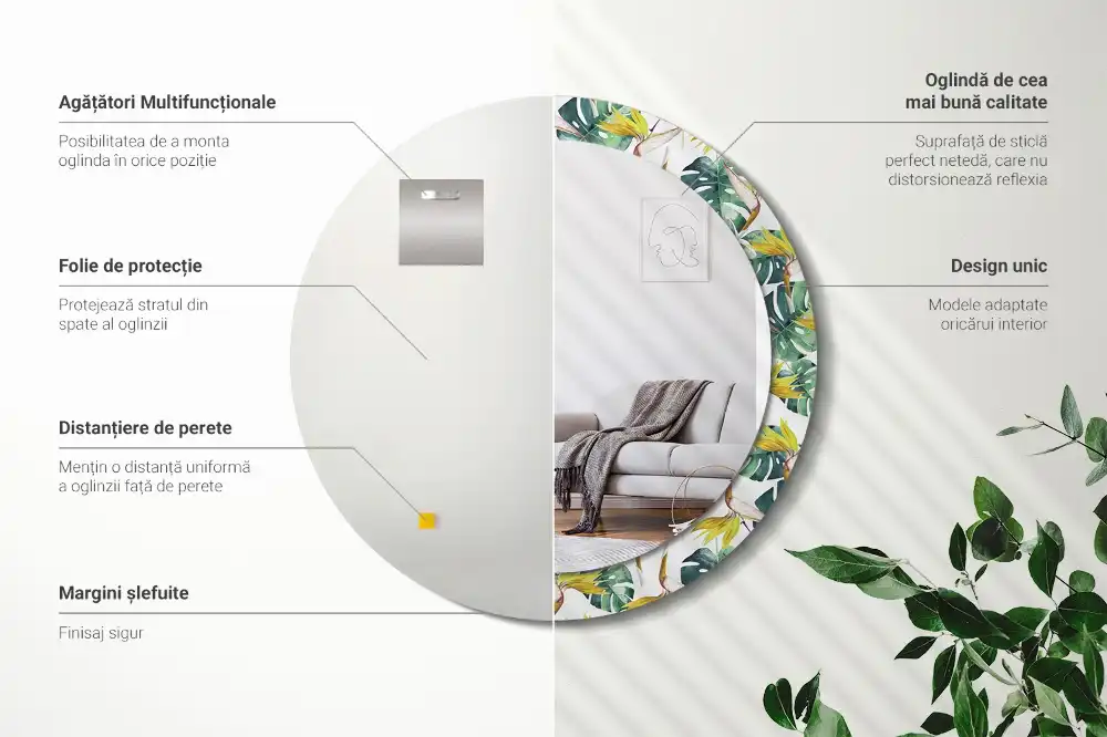 Okroglo okrasno ogledalo Tropski listi