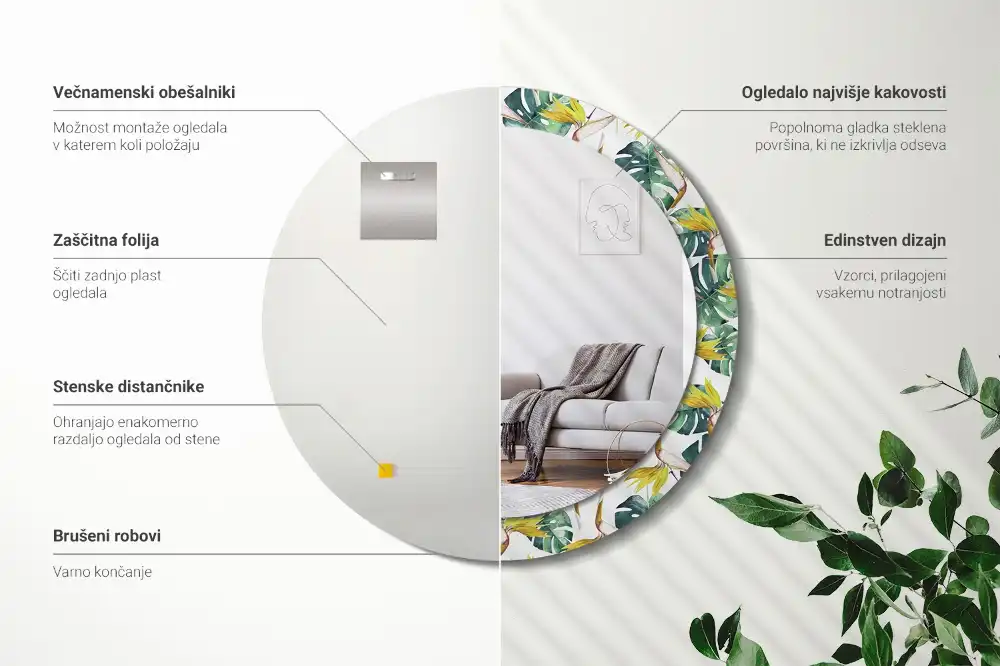 Okroglo okrasno ogledalo Tropski listi