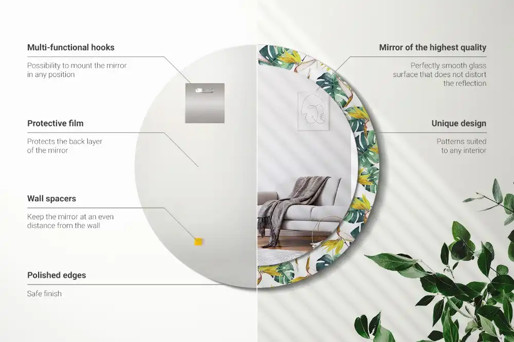 Okroglo okrasno ogledalo Tropski listi