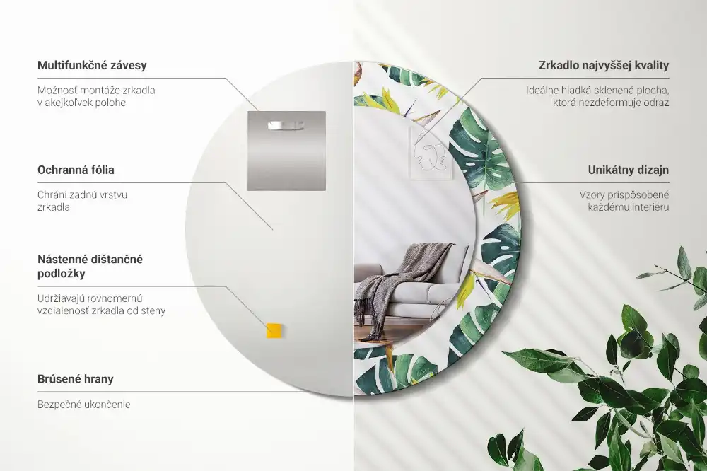 Okroglo okrasno ogledalo Tropski listi