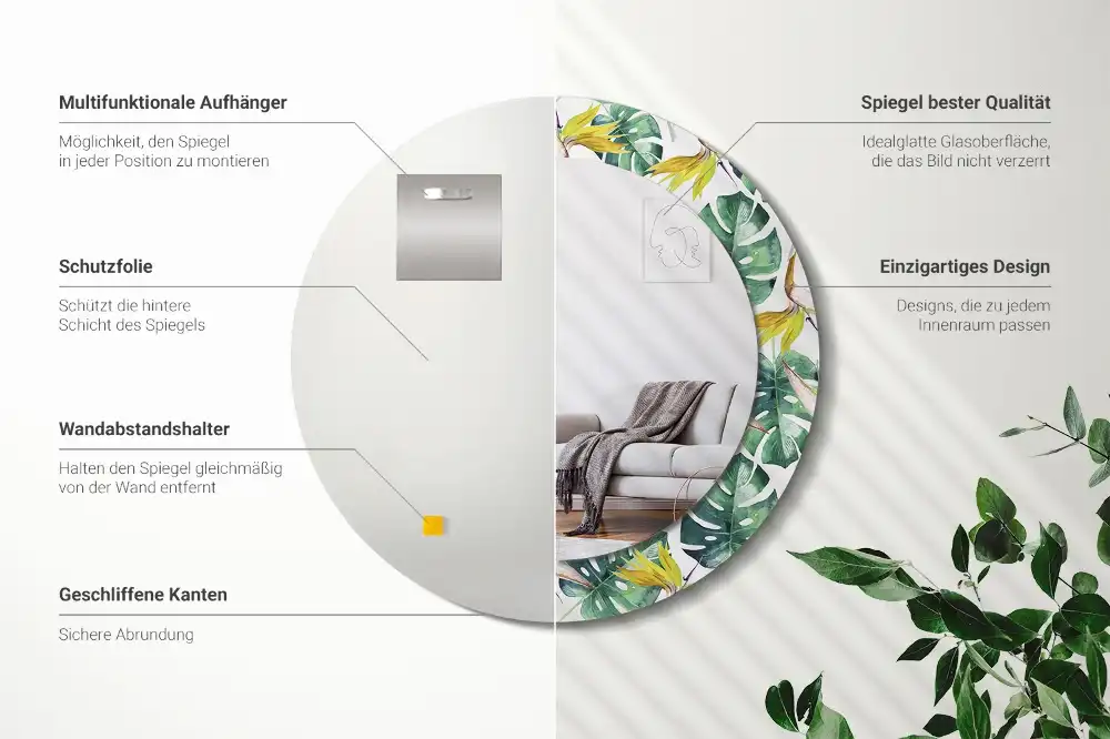 Okroglo okrasno ogledalo Tropski listi