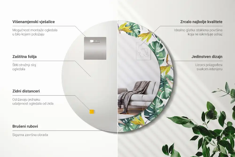 Okroglo okrasno ogledalo Tropski listi