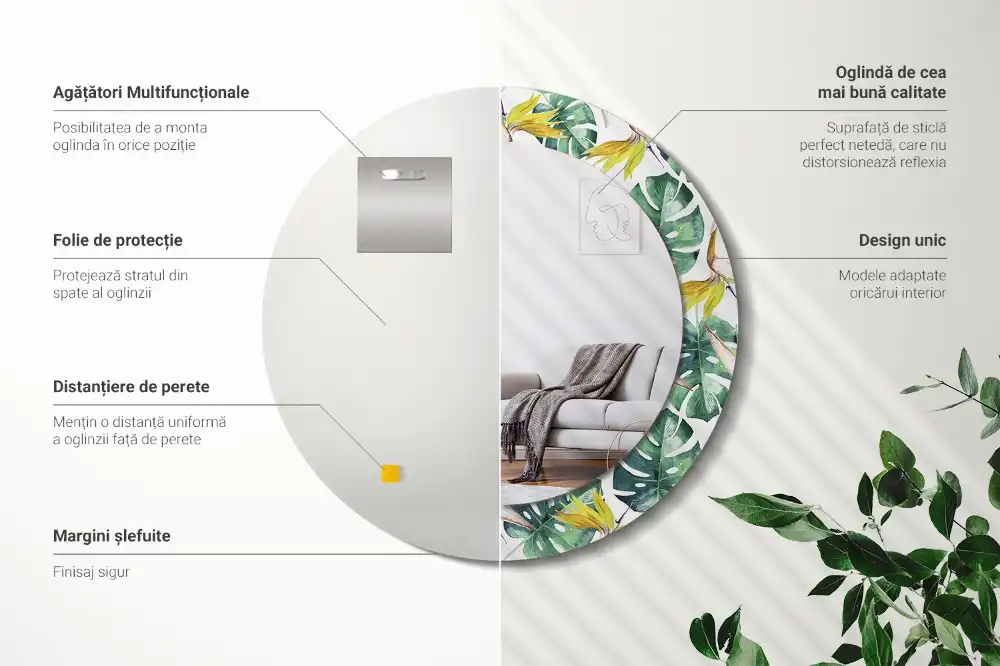 Okroglo okrasno ogledalo Tropski listi