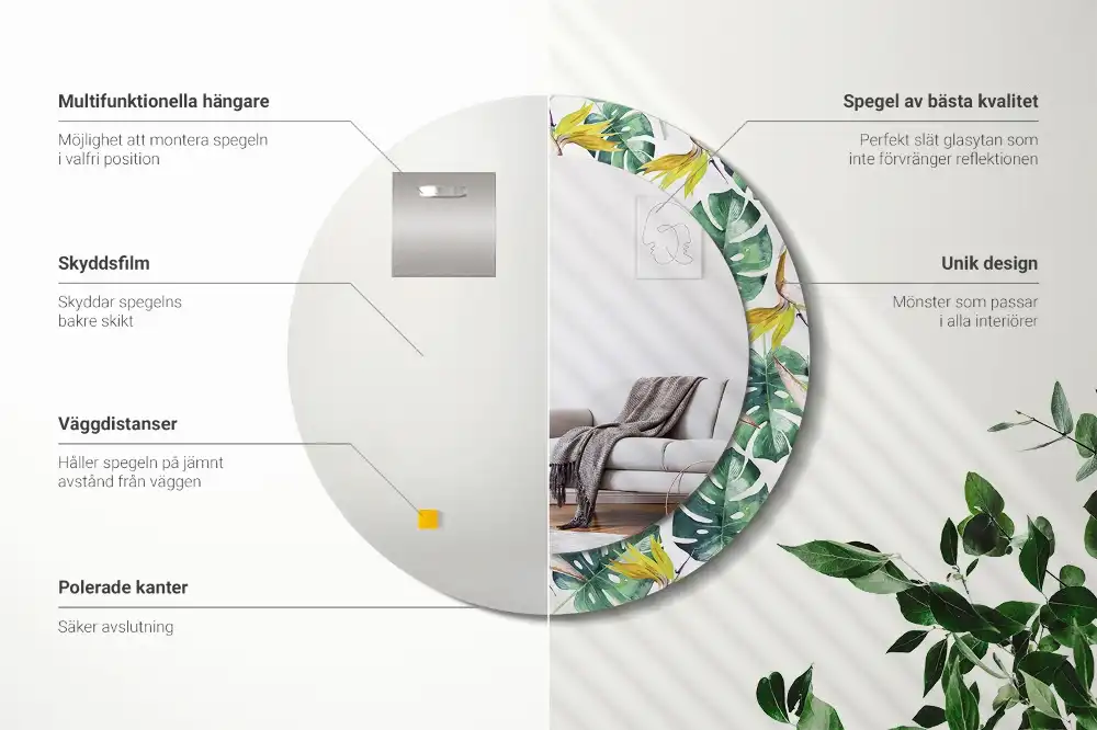 Okroglo okrasno ogledalo Tropski listi