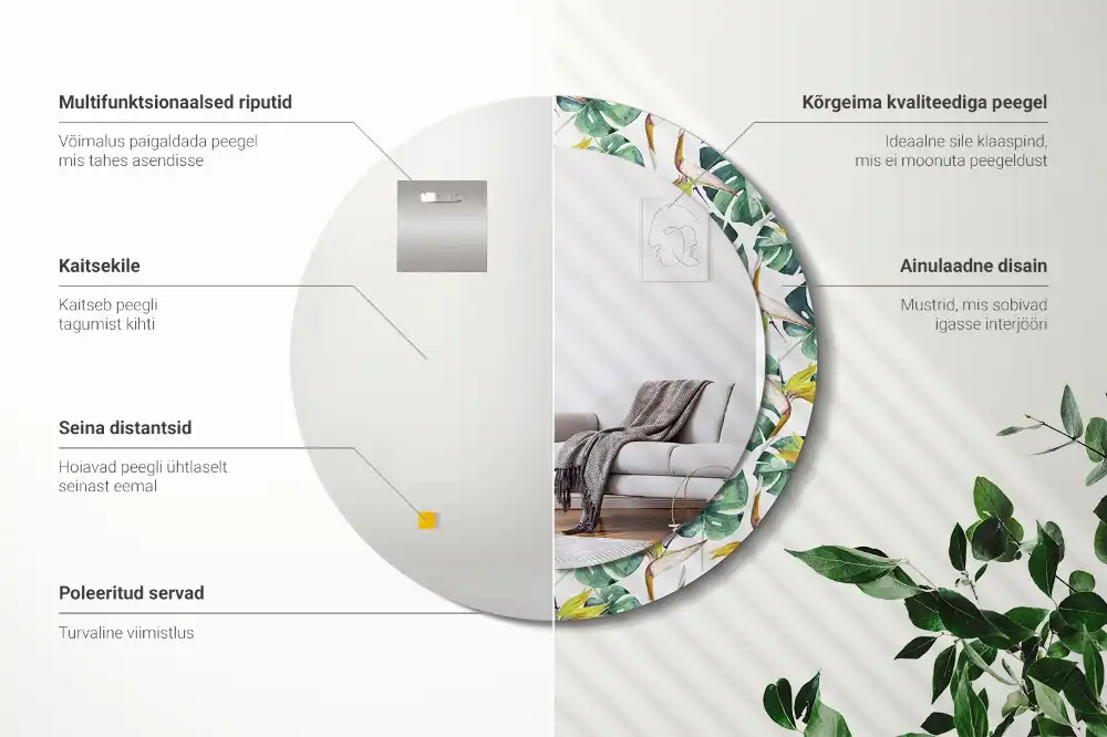 Okroglo okrasno ogledalo Tropski listi