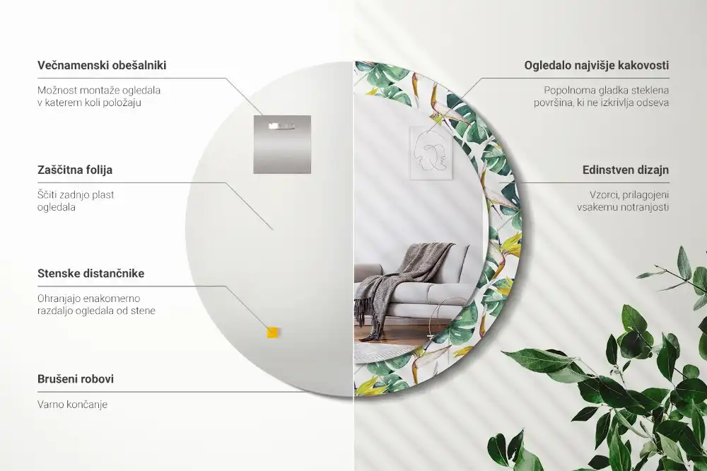 Okroglo okrasno ogledalo Tropski listi