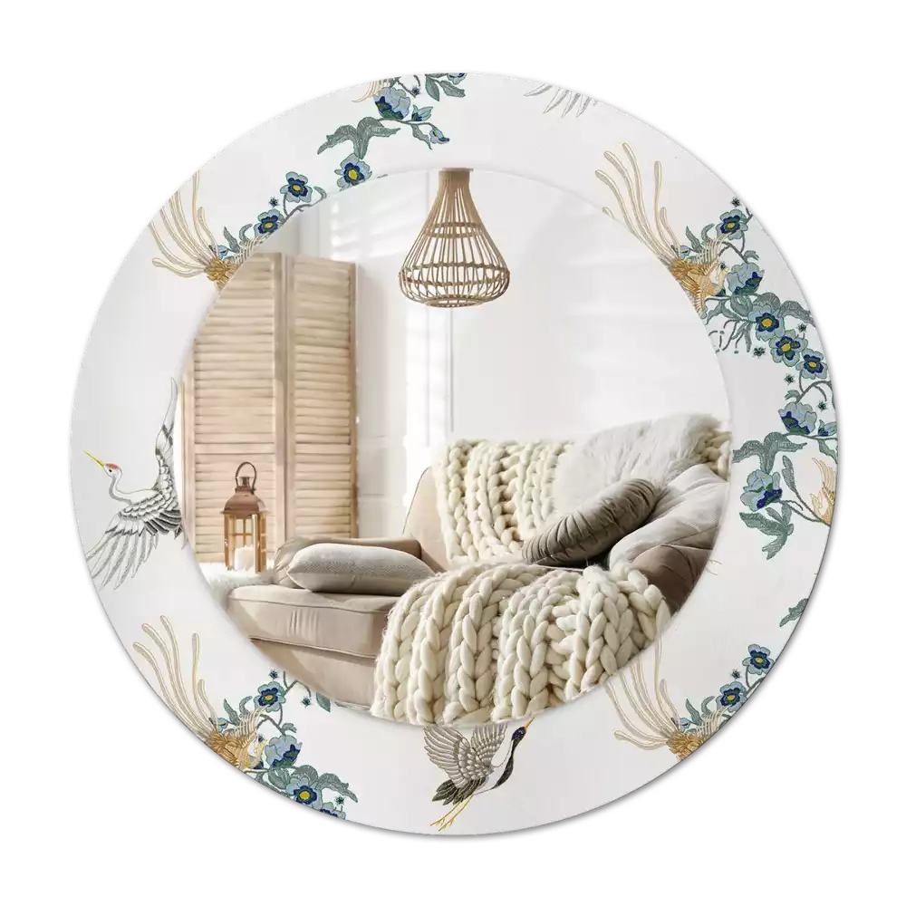 Tiskano okroglo ogledalo Kitajske ptice