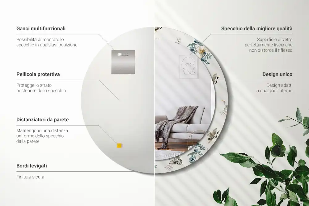 Tiskano okroglo ogledalo Kitajske ptice