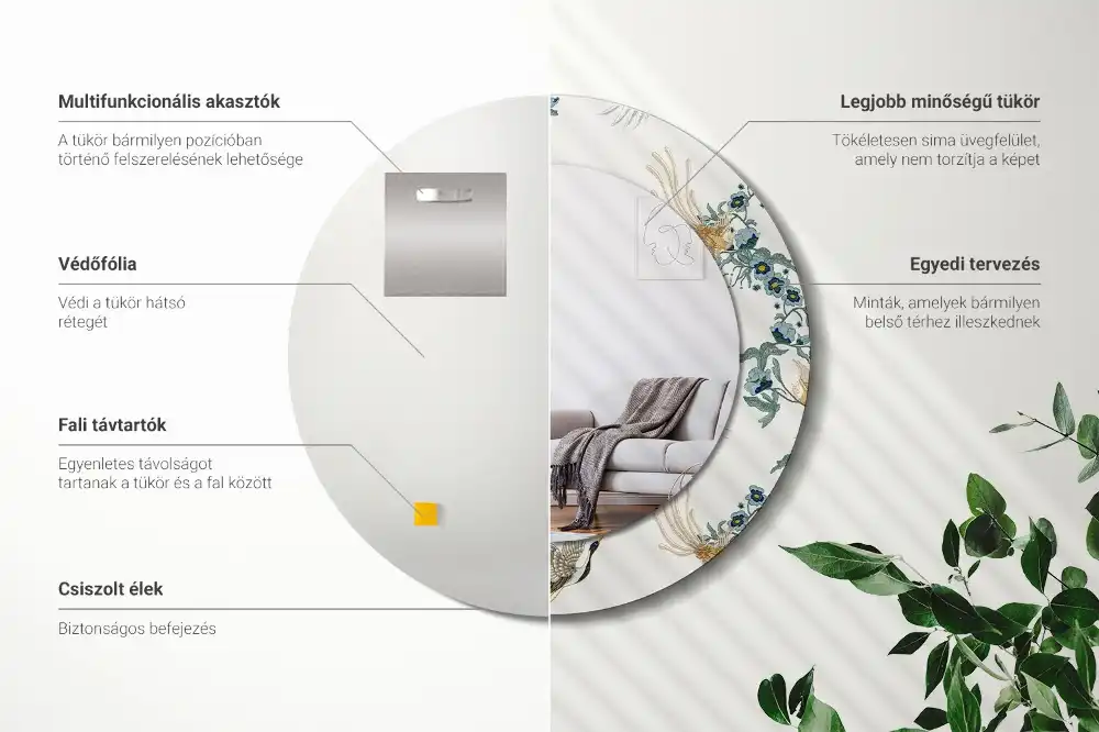 Tiskano okroglo ogledalo Kitajske ptice