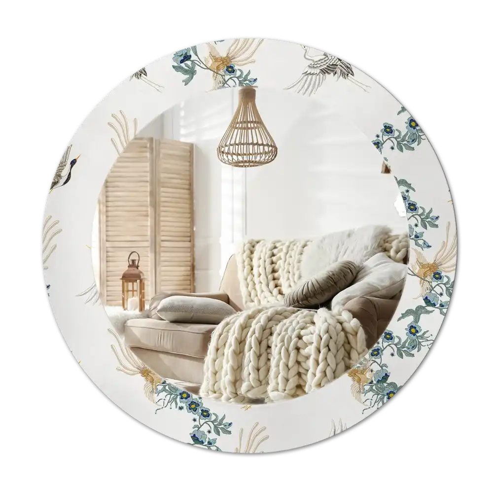 Tiskano okroglo ogledalo Kitajske ptice