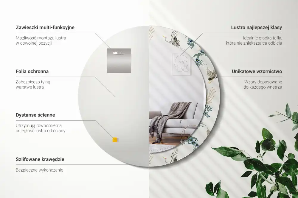 Tiskano okroglo ogledalo Kitajske ptice