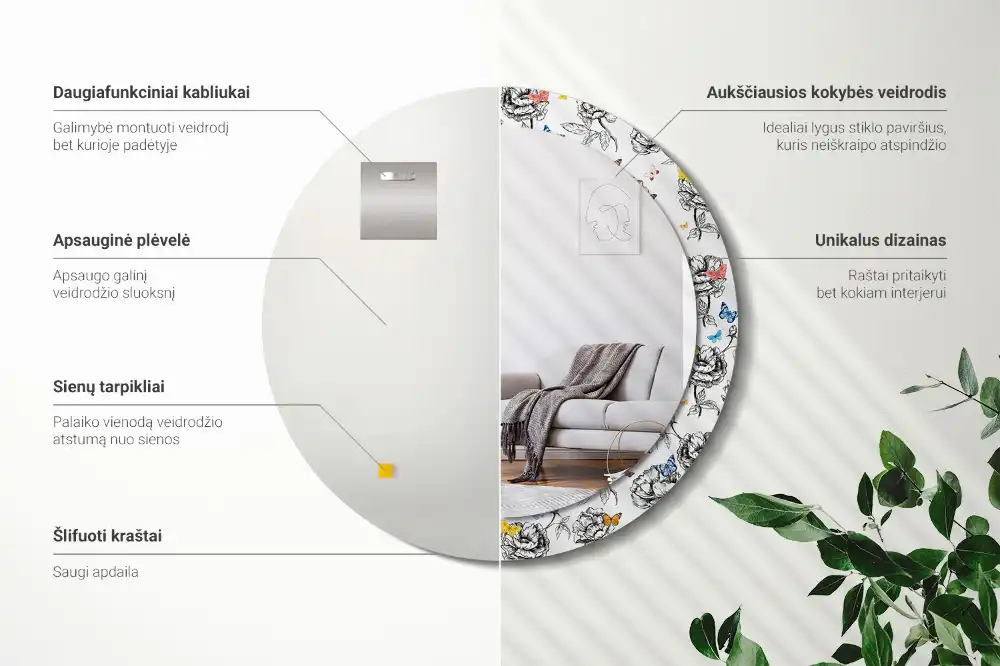 Okroglo okrasno ogledalo Barviti metulji