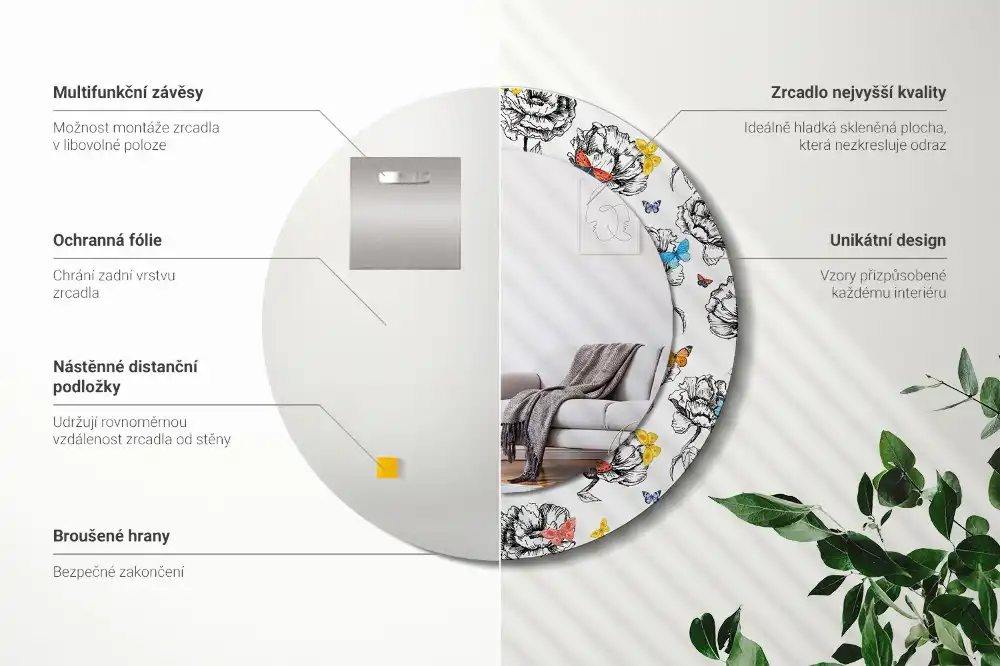 Okroglo okrasno ogledalo Barviti metulji